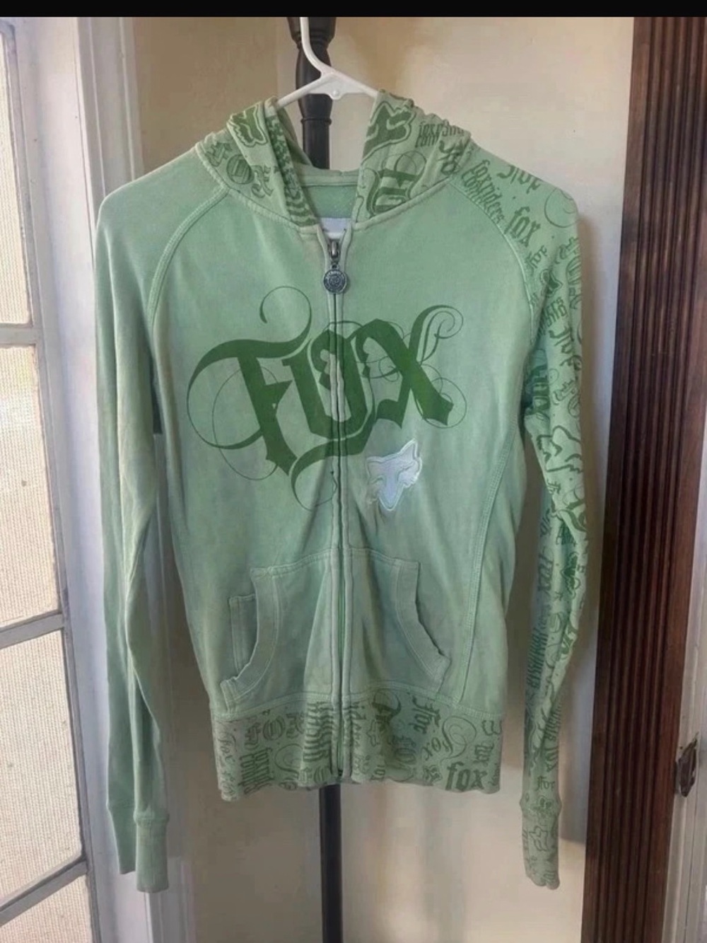Y2K Fox Light Green Graphic Zip Hoodie Jacket